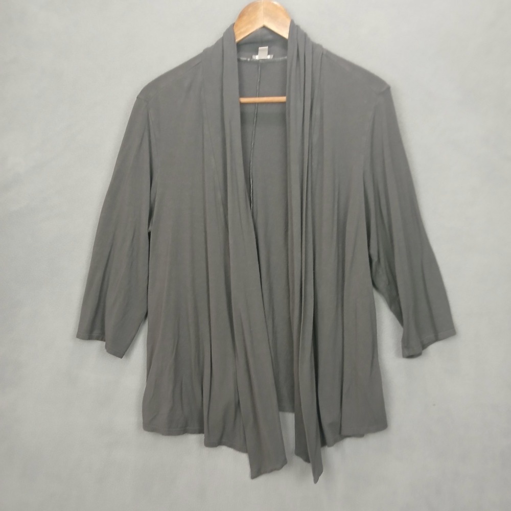 J.Jill Cardigan Sweater Womens 1X Gray Stretch Knit Shawl Collar Open Front